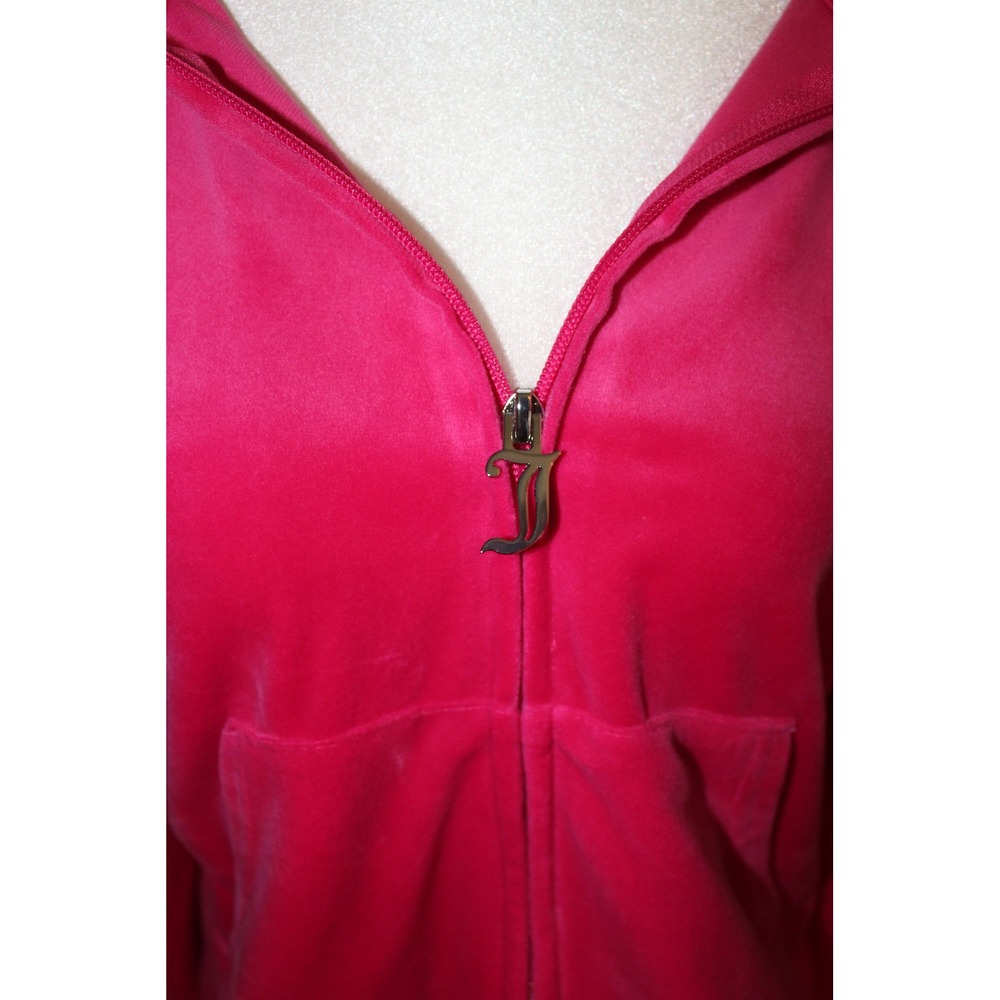 Juicy Couture Hot Pink OG Big Bling Velour Zip Hoodie‎ Rhinestone Logo XL NWOT - Picture 2 of 8